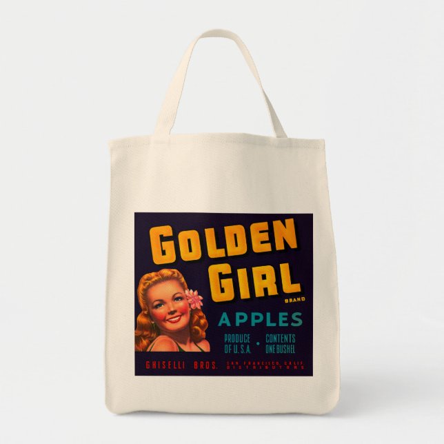Bolso De Tela Manzanas Chicas doradas (Frente)