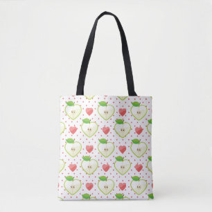 Bolso De Tela Manzanas del corazón con los lunares y los