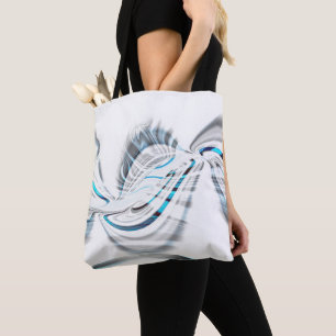 Bolso De Tela Manzanas grises y curvas cromadas azules en blanco