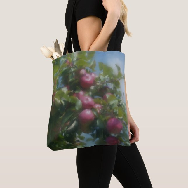 Bolso De Tela Manzanas rojas en pintura fotográfica de árbol (Detalle)