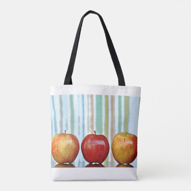 Bolso De Tela Manzanas y canicas con fondo rayado (Reverso)