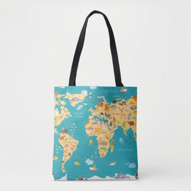 Bolso De Tela Mapa animal del mundo para los niños (Anverso)