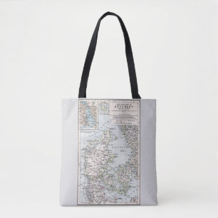 Bolso De Tela Mapa Antiguo de Dinamarca, Danmark en danés, 1905