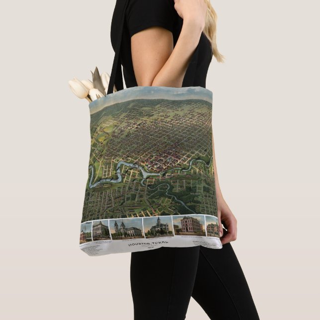 Bolso De Tela Mapa antiguo de Houston, Texas con río Búfalo (Detalle)