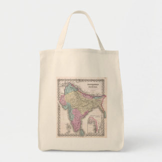 Bolso De Tela Mapa Antiguo de la India (1855)