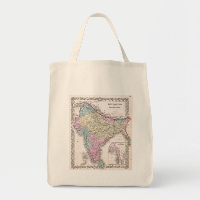 Bolso De Tela Mapa Antiguo de la India (1855) (Frente)