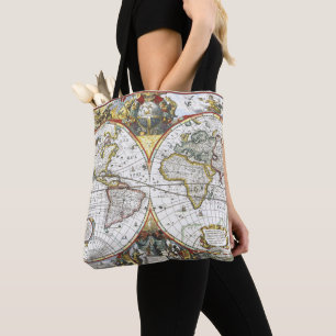 Bolso De Tela Mapa Antiguo del Mundo por Hendrik Hondius, 1630