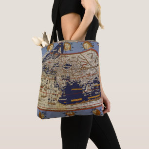 Bolso De Tela Mapa Antiguo del Mundo Ptolemaico, Johannes de Arn