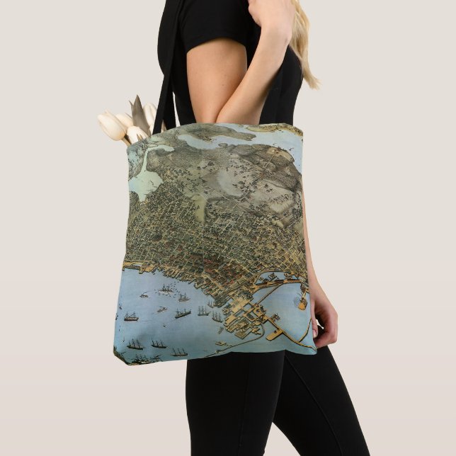 Bolso De Tela Mapa antiguo Vista aérea Ciudad de Seattle Washing (Detalle)