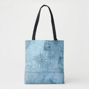 Bolso De Tela Mapa azul del mundo antiguo