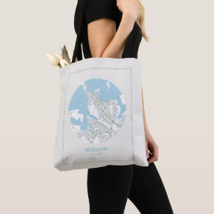 Bolso De Tela Mapa azul Pastel minimalista Art Reykjavik Islandi