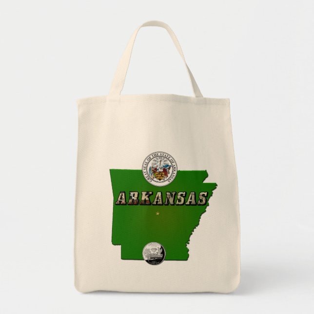 Bolso De Tela Mapa de Arkansas, Sello y Barrio Faux Estatal (Frente)