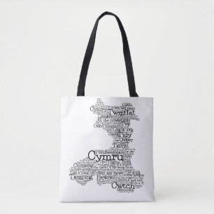 Bolso De Tela Mapa de arte de palabras en jerga galesa