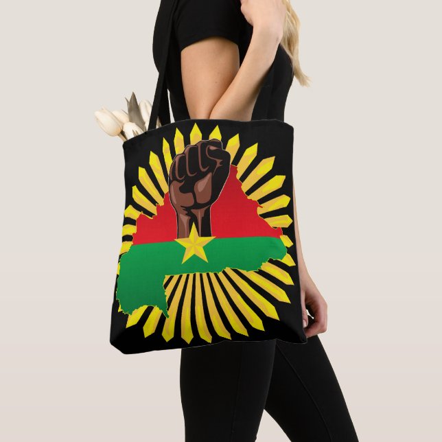 Bolso De Tela Mapa de Burkina, bandera y puño de la revolución (Detalle)