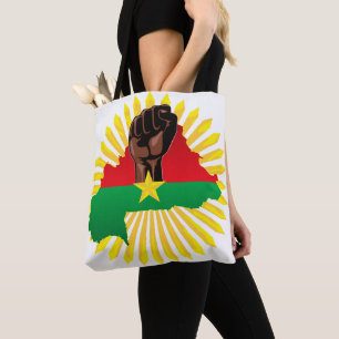 Bolso De Tela Mapa de Burkina, bandera y puño de la revolución