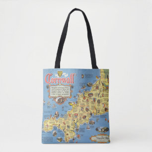 Bolso De Tela Mapa de Cornualles, Inglaterra