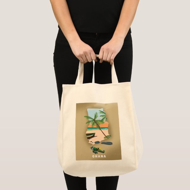 Bolso De Tela Mapa de Ghana ilustrado afiche de viajes. (Anverso (producto))