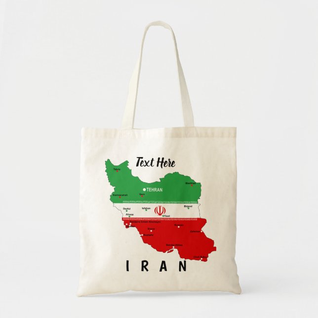 Bolso De Tela Mapa de Irán con bandera y emblema (Frente)