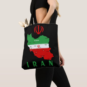 Bolso De Tela Mapa de Irán con bandera y emblema