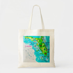 Bolso De Tela Mapa de la acuarela de la Florida