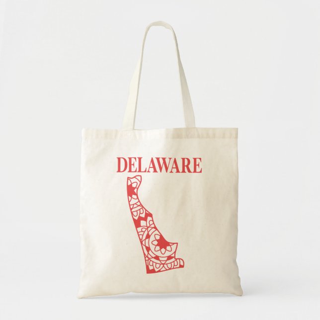 Bolso De Tela Mapa de la Mandala estatal de Delaware, Hecho en D (Frente)
