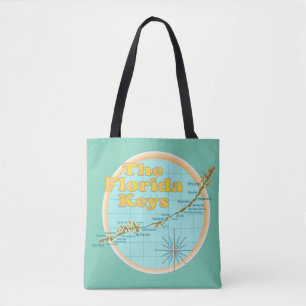Bolso De Tela Mapa de las Islas Florida Keys en Verde azulado