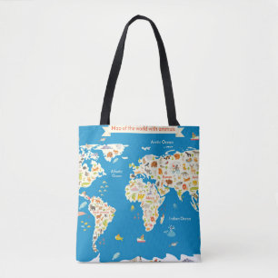 Bolso De Tela Mapa de los niños del mundo con los animales