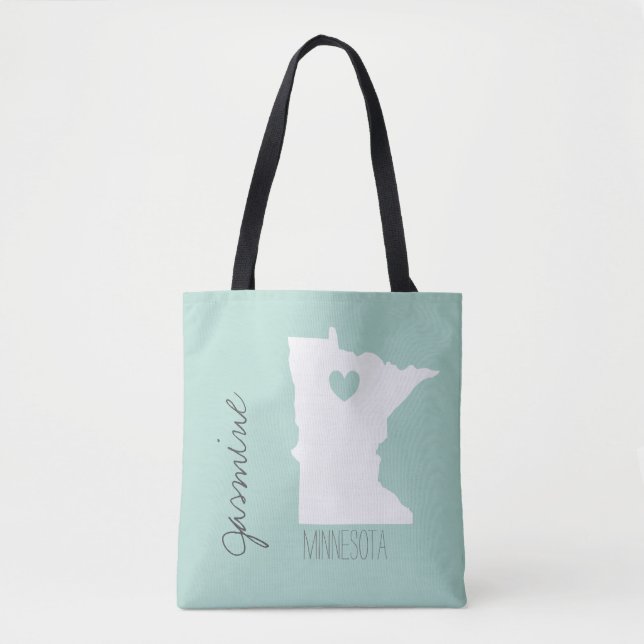 Bolso De Tela Mapa de Minnesota con nombre de corazón personaliz (Anverso)