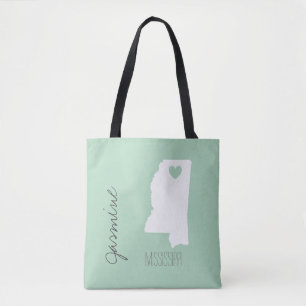 Bolso De Tela Mapa de Mississippi con el nombre personalizado de