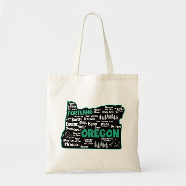 Bolso De Tela Mapa de Oregón, Portland, Salem, Eugene, (Frente)