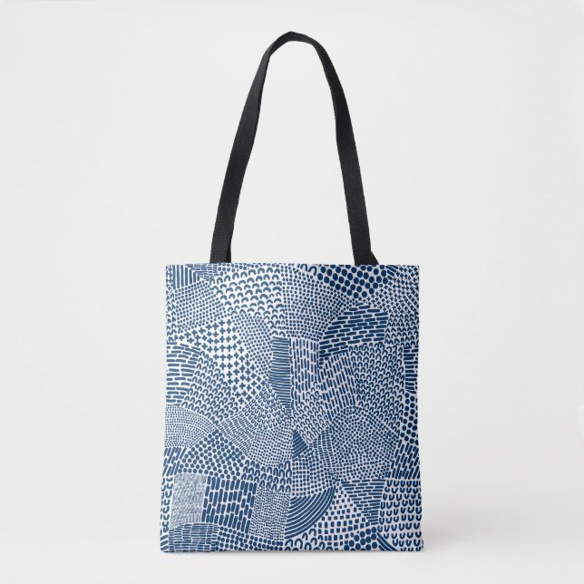 Bolso De Tela Mapa de Patchwork Abstracto - Azul de Tinte Índigo (Anverso)