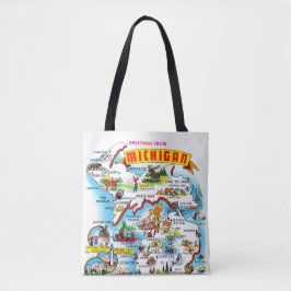 Bolso De Tela Mapa de saludos vintage de Michigan