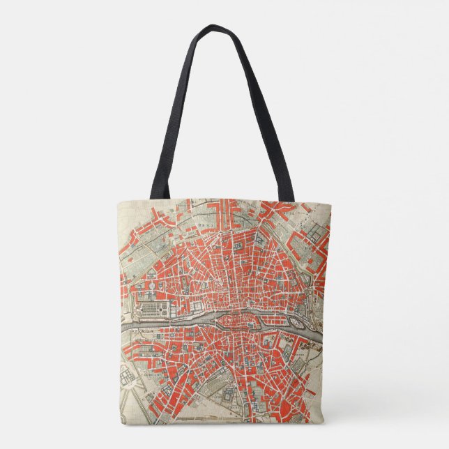 Bolso De Tela Mapa de viajes de la Vieja París. Antigua ciudad r (Reverso)