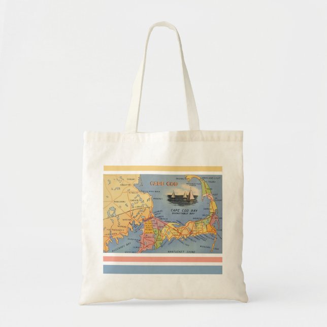 Bolso De Tela Mapa del antiguo Cabo Cod Massachusetts (Frente)