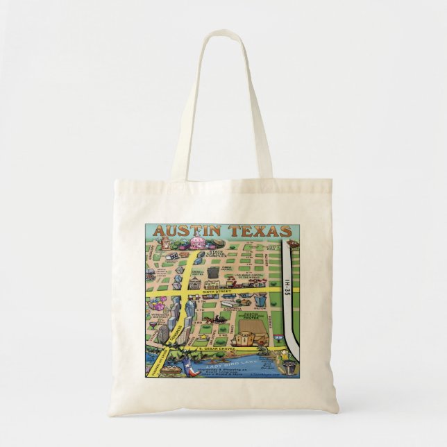 Bolso De Tela Mapa del dibujo animado de Austin Tejas (Frente)