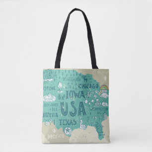 Bolso De Tela Mapa del Doodle de los E.E.U.U.