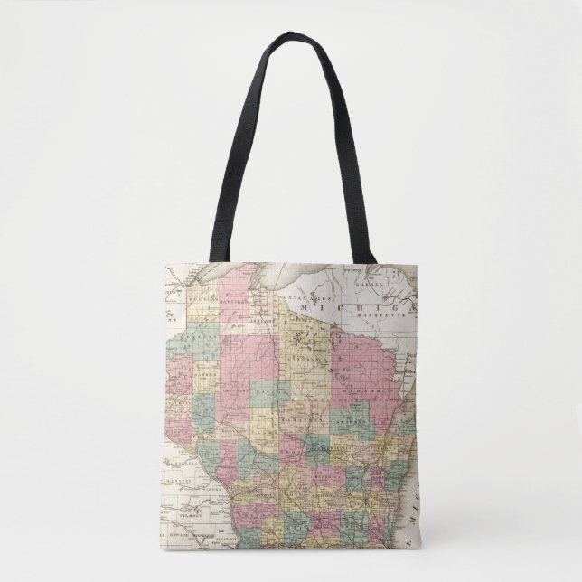 Bolso De Tela Mapa del estado de Wisconsin (Anverso)