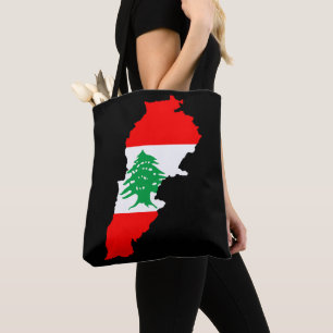 Bolso De Tela Mapa del Líbano con bandera