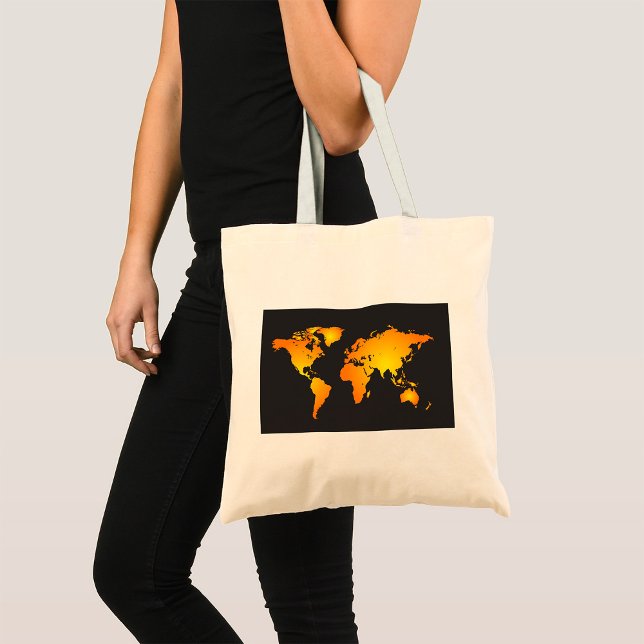 Bolso De Tela Mapa del mundo brillante en Naranja y amarillo (Subido por el creador)