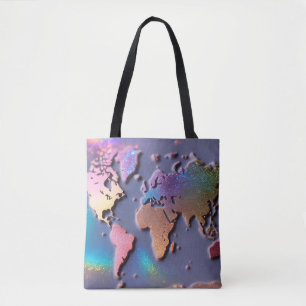Bolso De Tela Mapa del mundo colorido 3D con purpurina brillante