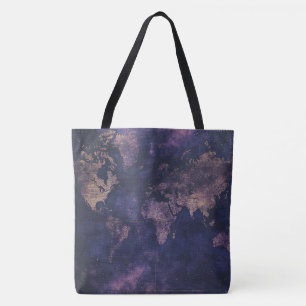 Bolso De Tela Mapa del mundo de la púrpura célestial vintage (9)