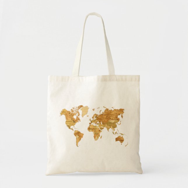 Bolso De Tela Mapa del mundo de madera (Frente)