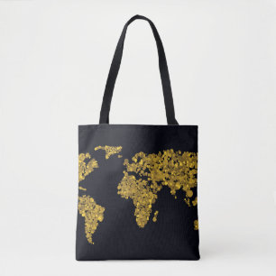Bolso De Tela Mapa del mundo de oro del punto