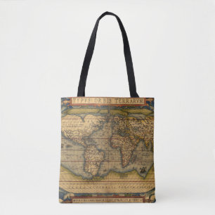 Bolso De Tela Mapa del Mundo de Ortelius 1570: Cartografía Antig