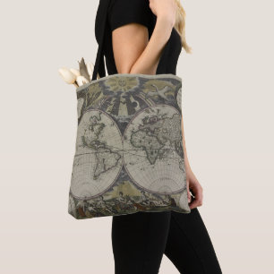 Bolso De Tela Mapa del mundo doble el 1672 del hemisferio