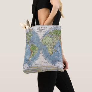 Bolso De Tela Mapa del mundo que muestra alturas de la
