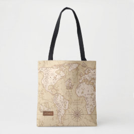 Bolso De Tela Mapa del mundo vintage con nombre