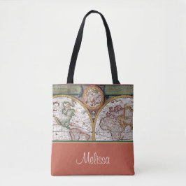 Bolso De Tela Mapa el | del vintage personalizado