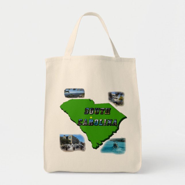 Bolso De Tela Mapa, fotos y texto de Carolina del Sur (Frente)