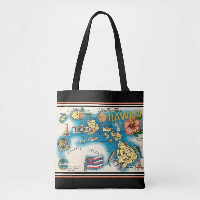 Bolso De Tela Mapa Hawaii Mapa swanky Mapa negro Tote de hombros (Anverso)